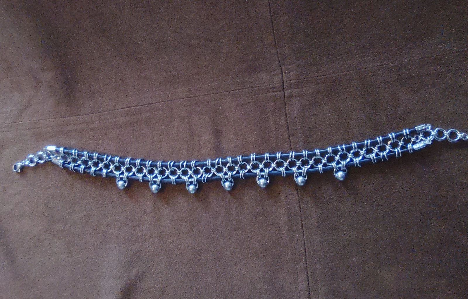 Choker neckline leather and Japanese chainmail unisex necklace – photo 4